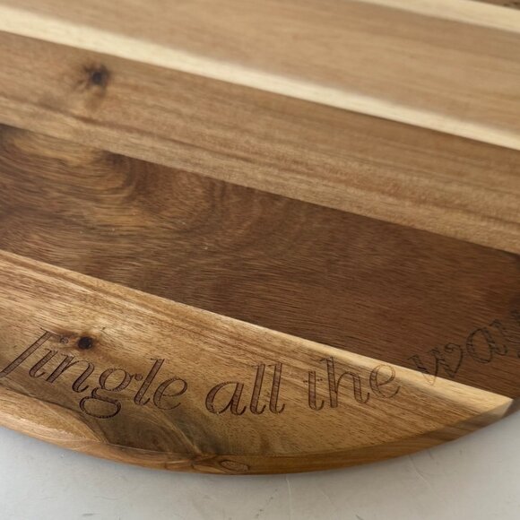 Christmas Acacia Wood Lazy Susan Rustic Table Jingle Bells Engraved Family Party - Picture 8 of 15